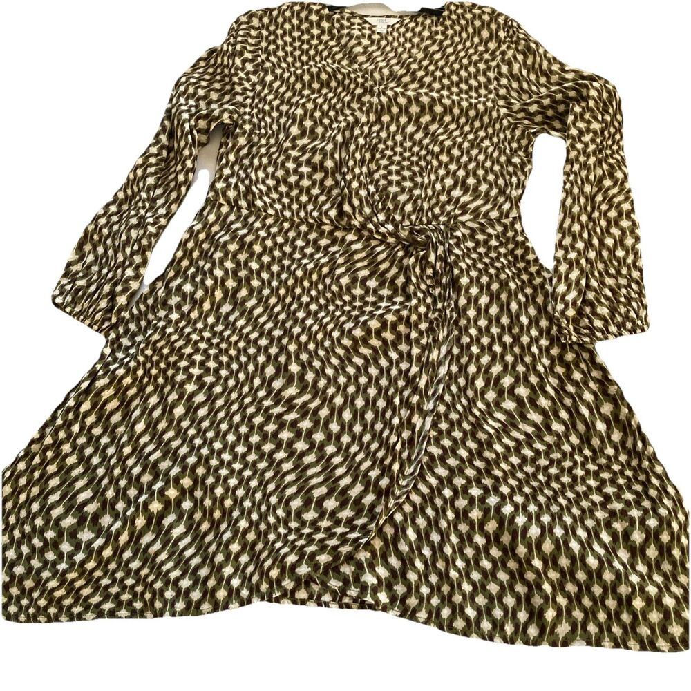 Time & True Women’s Dress 12-14 Wrap Dress Green Geometric NWT New with Tags